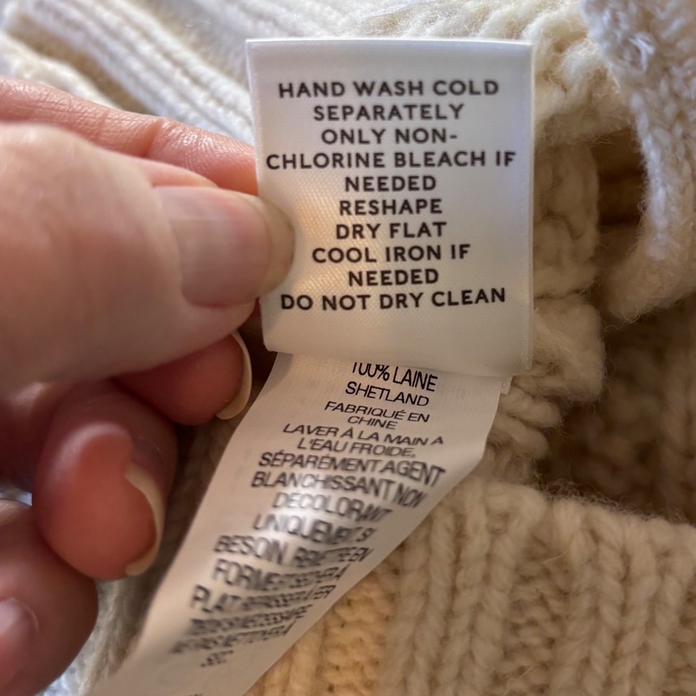 LL Bean Women Ivory Cable Knit Wool Scoop Neck Sweater with Pockets Cream Size M - Picture 11 of 14